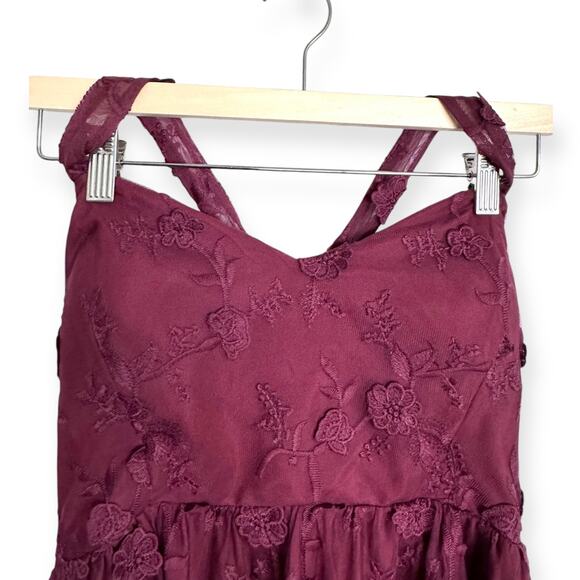 Modcloth Burgundy Sheer Floral Embroidered Halter Neck Fairy Goth Dress Womens M - Picture 6 of 12